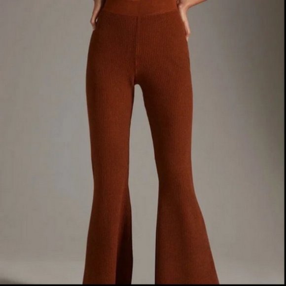 Pilcro Anthropologie L NWT Ochre Rust Knit Sweater Flare Bell Bottom Pants - Picture 2 of 7